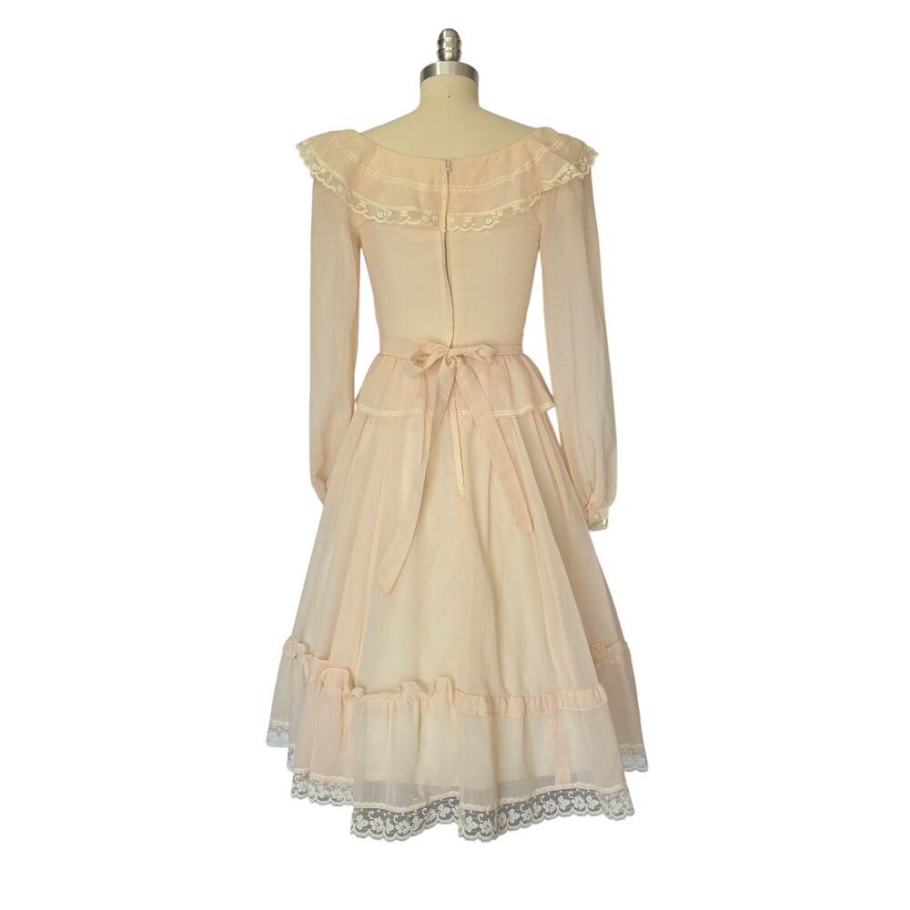 Gunne Sax Peplum Midi Dress Size S 7 9 Pink Corset Vintage 70s Prairie Bridal - Picture 12 of 14